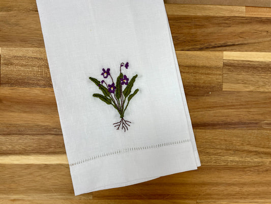 Violet Embroidered Tea Towel