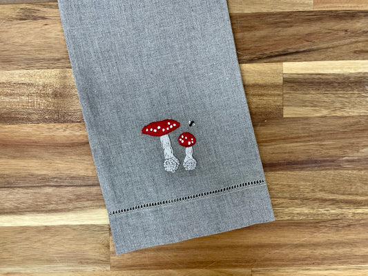 Mushrooms Embroidered Tea Towel
