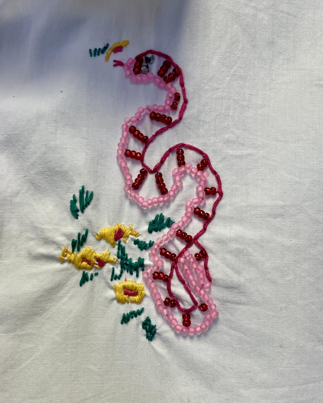 Hand Embroidered Puff Sleeve Button Down Shirt