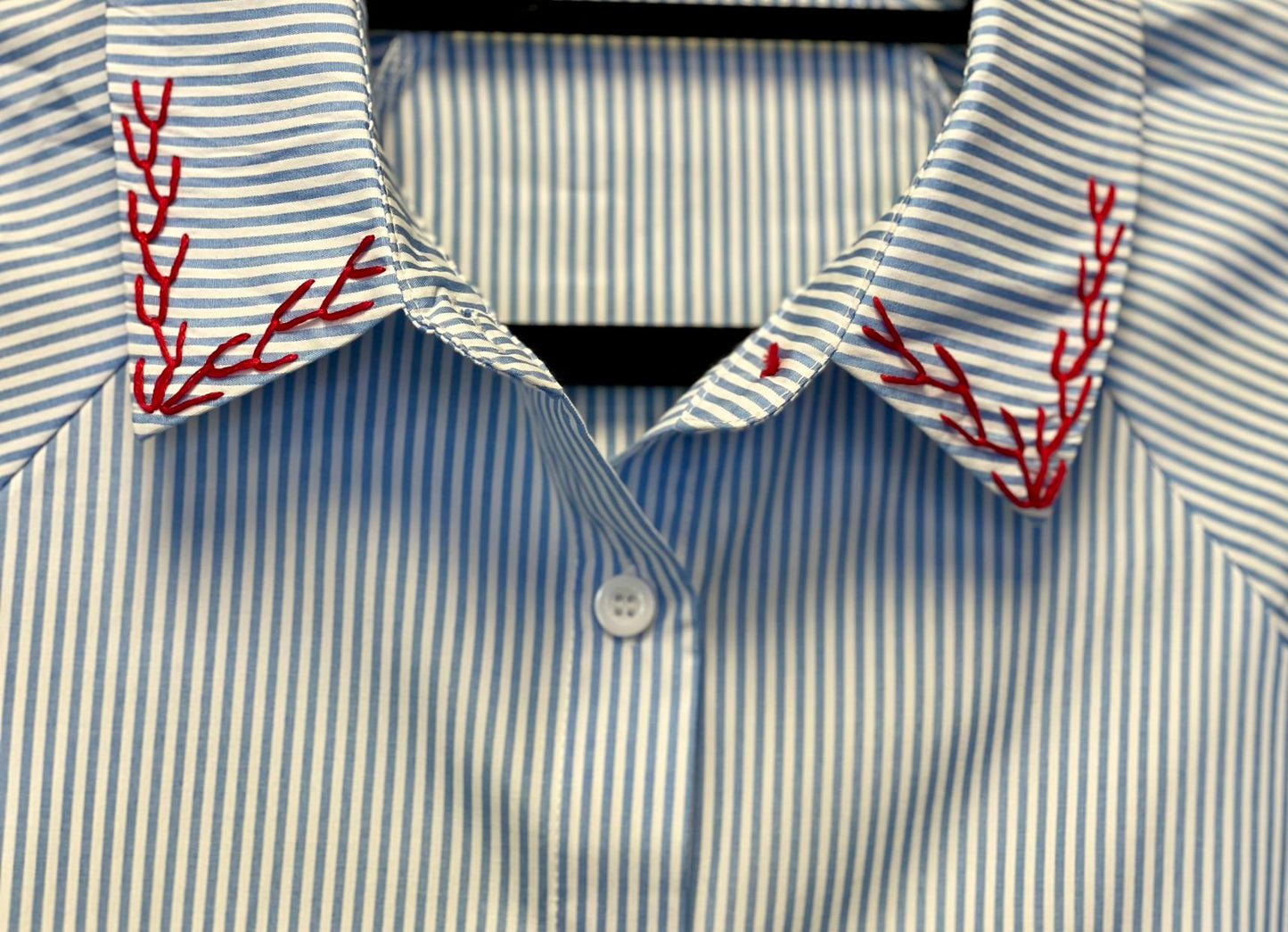 Hand Embroidered Striped Button Down Shirt