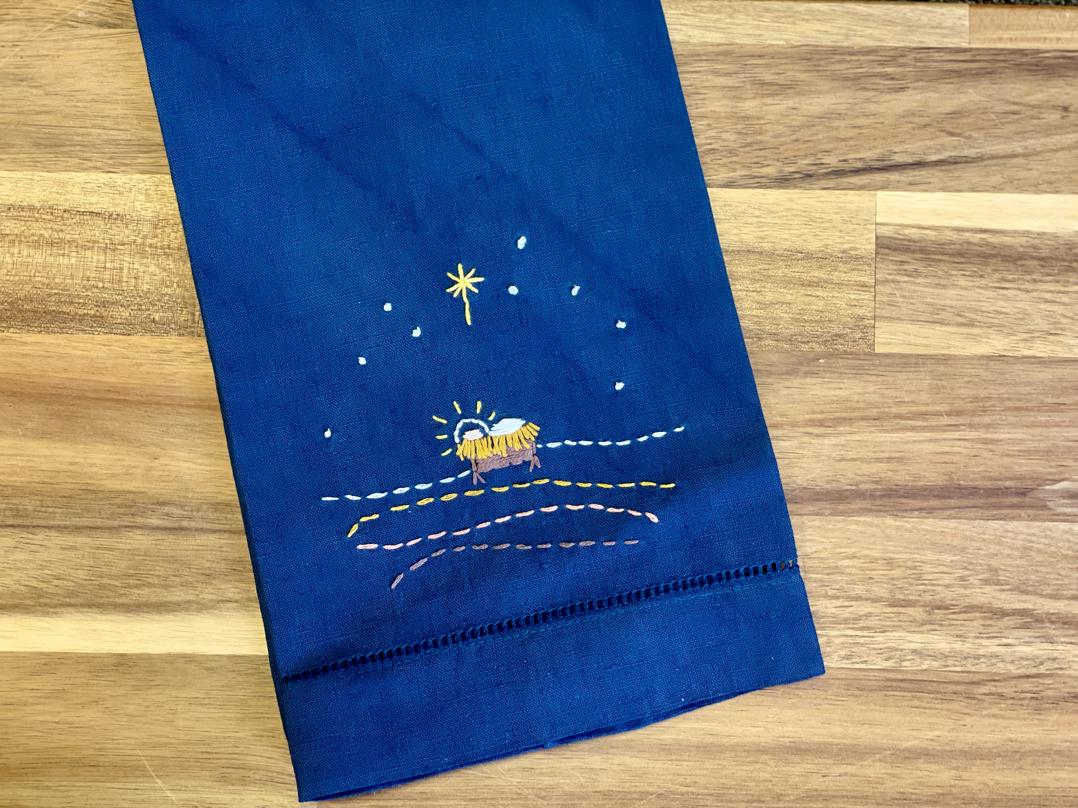 Holy Night Embroidered Tea Towel