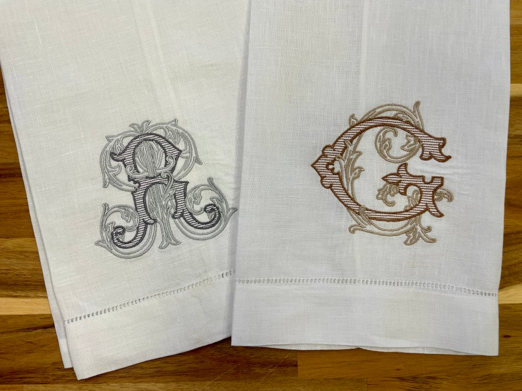 Vine Monogram Embroidered Tea Towel