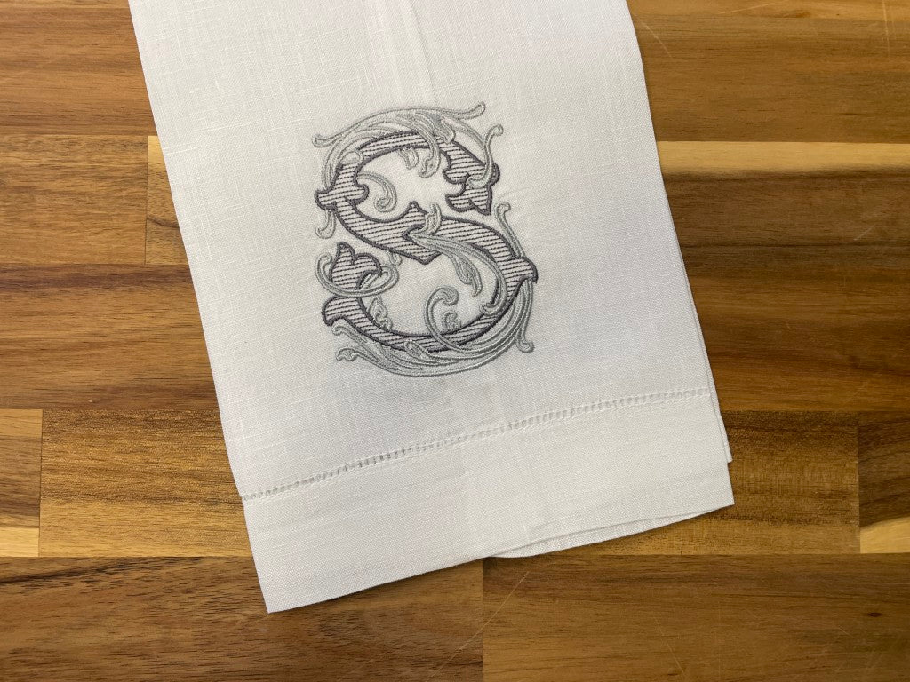 Vine Monogram Embroidered Tea Towel
