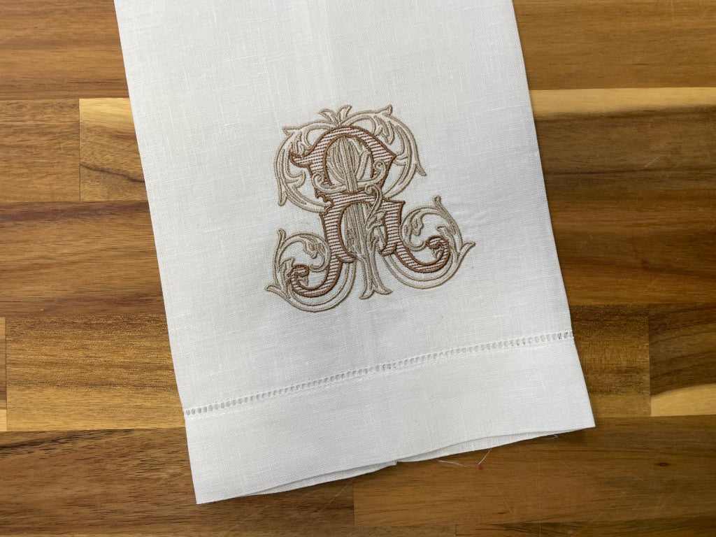 Vine Monogram Embroidered Tea Towel