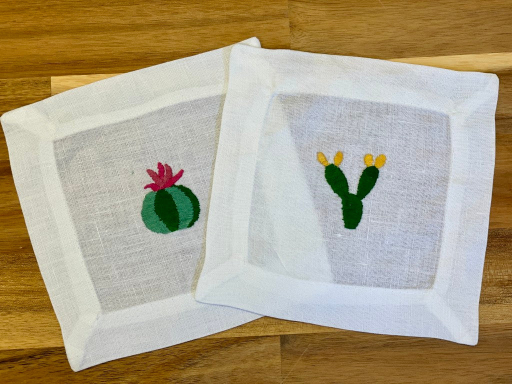 Cactus Embroidered Cocktail Napkins
