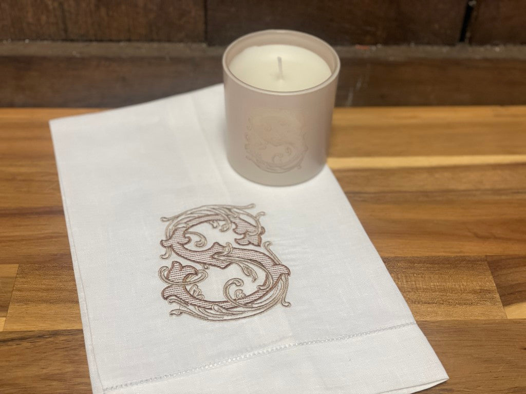 Vine Monogram Tea Towel and Candle Set