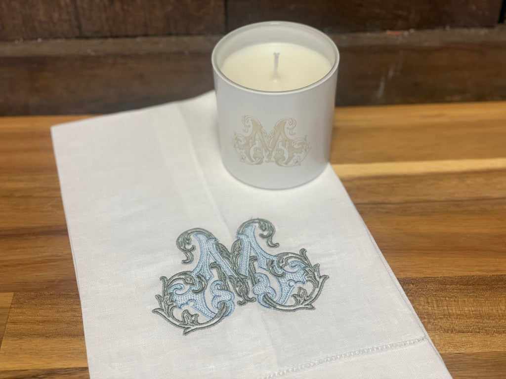 Vine Monogram Tea Towel and Candle Set