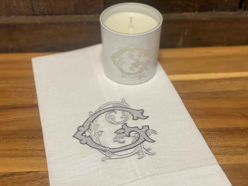 Vine Monogram Tea Towel and Candle Set