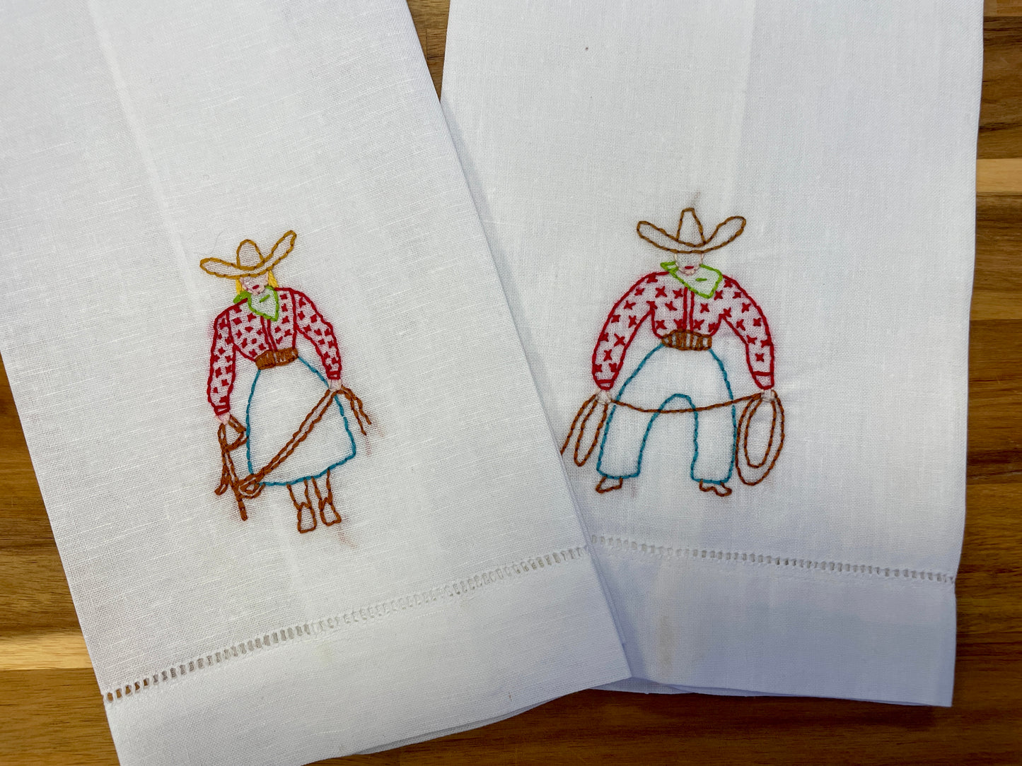 Cowboy Embroidered Tea Towel