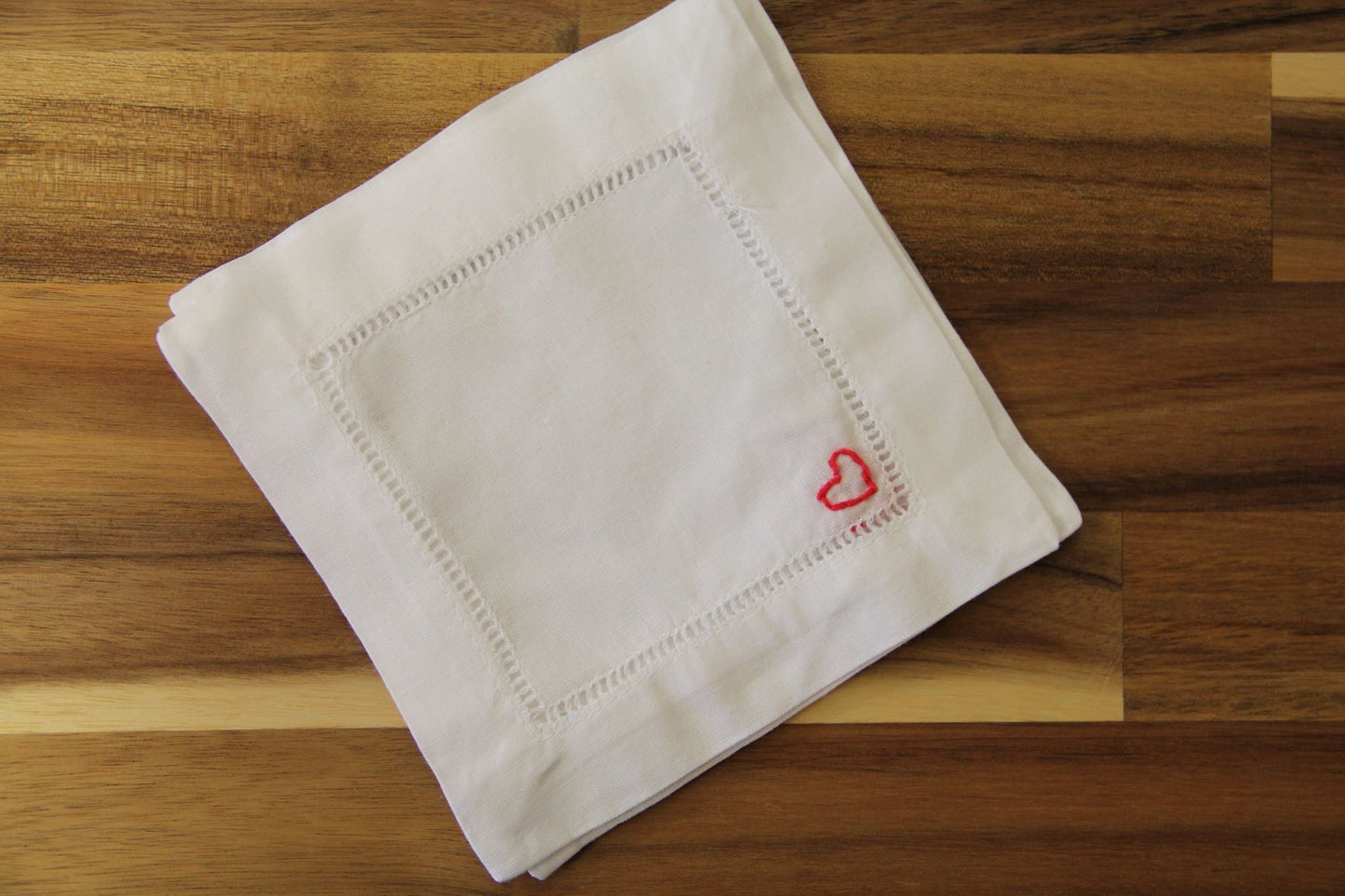Heart Embroidered Cocktail Napkins