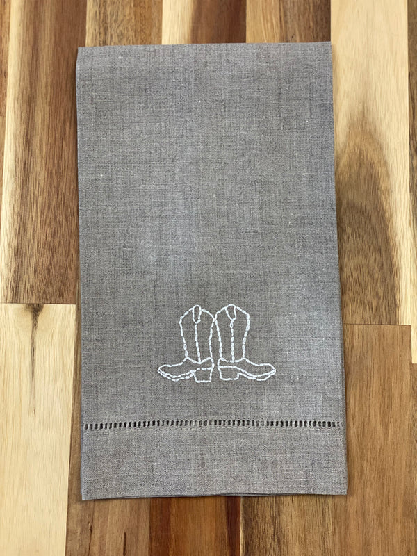 Embroidered Boot Linen Tea Towel