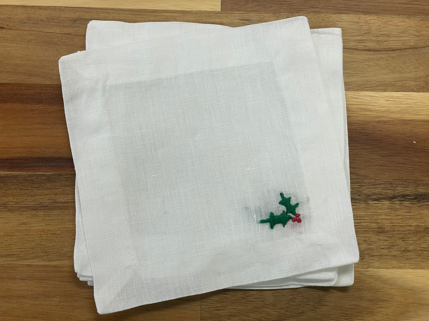 Holly Embroidered Cocktail Napkins