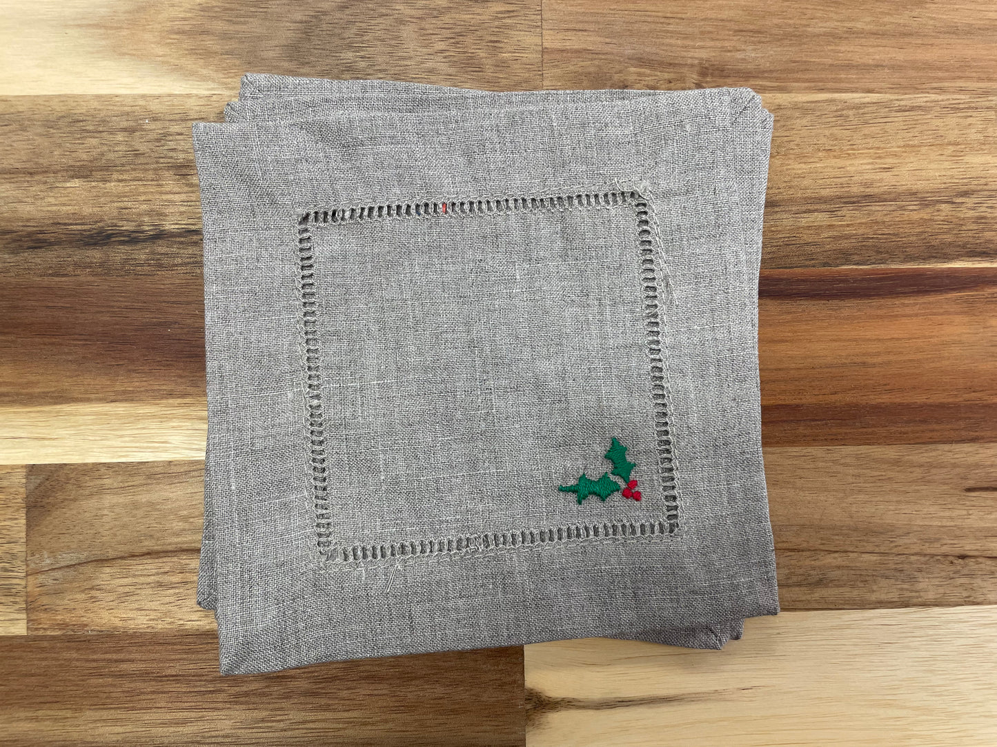 Holly Embroidered Cocktail Napkins