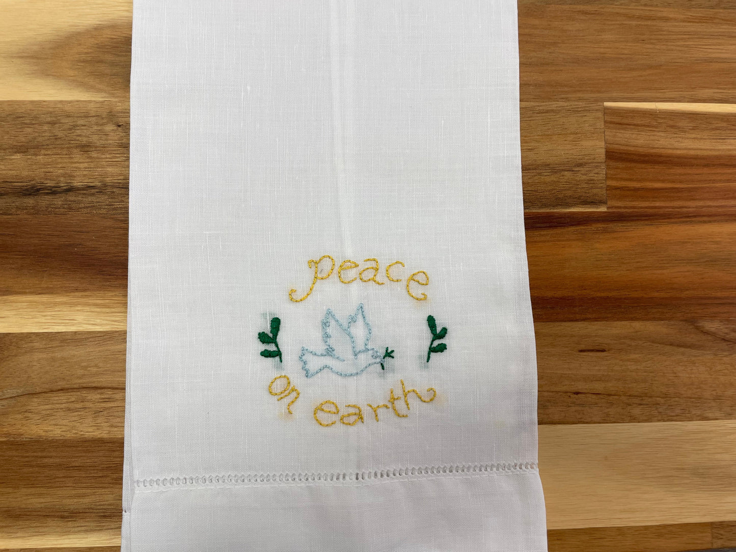 Peace on Earth Embroidered Tea Towel