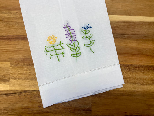 Spring Blooms Embroidered Tea Towel