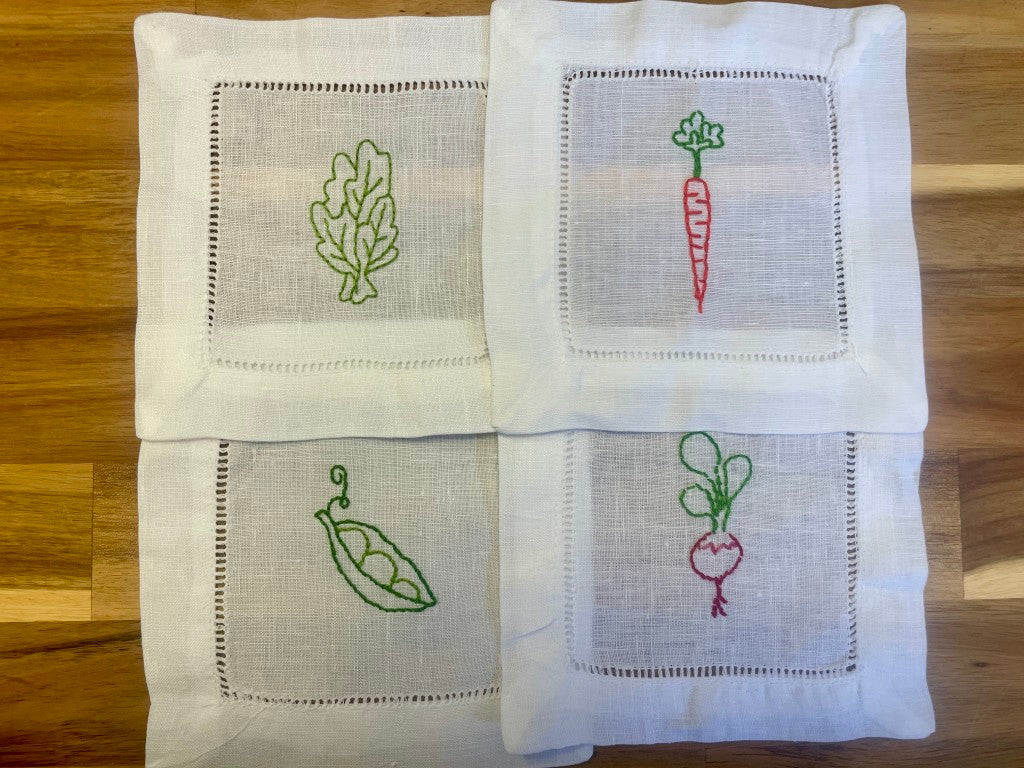 Veggie Embroidered Cocktail Napkins Set