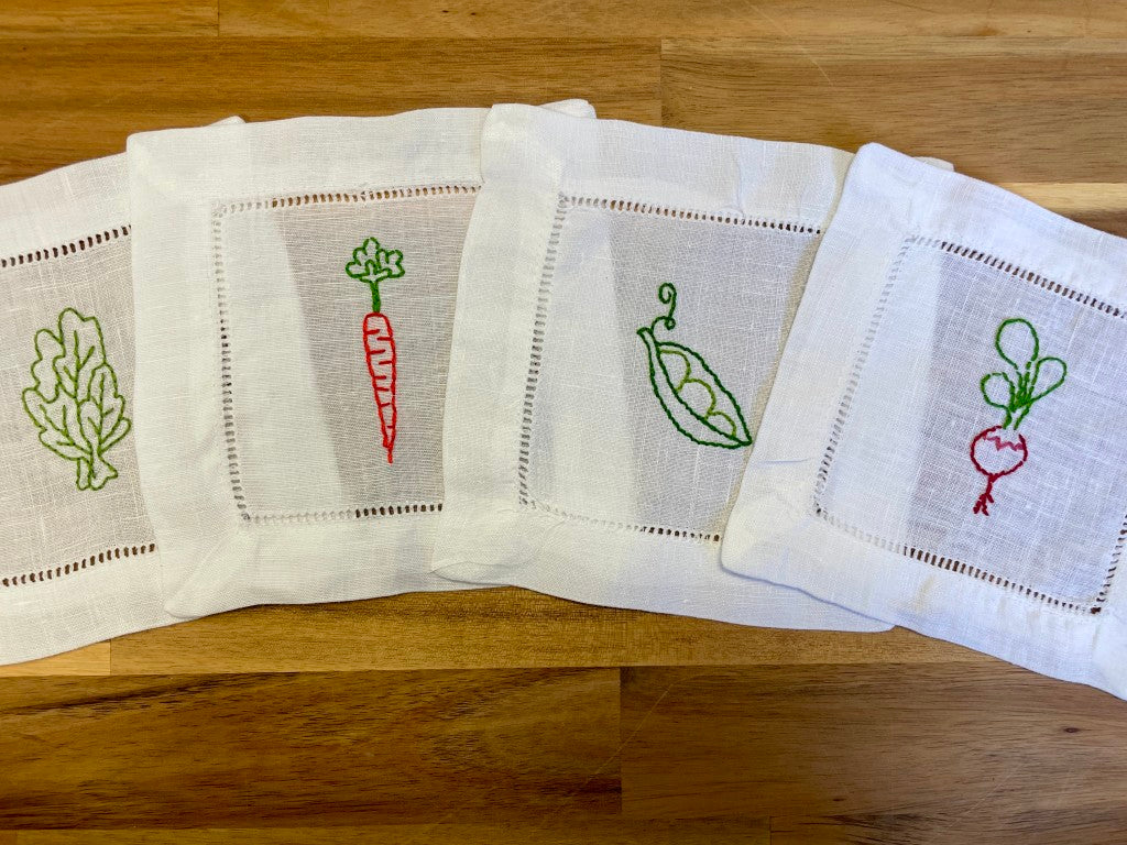 Veggie Embroidered Cocktail Napkins Set