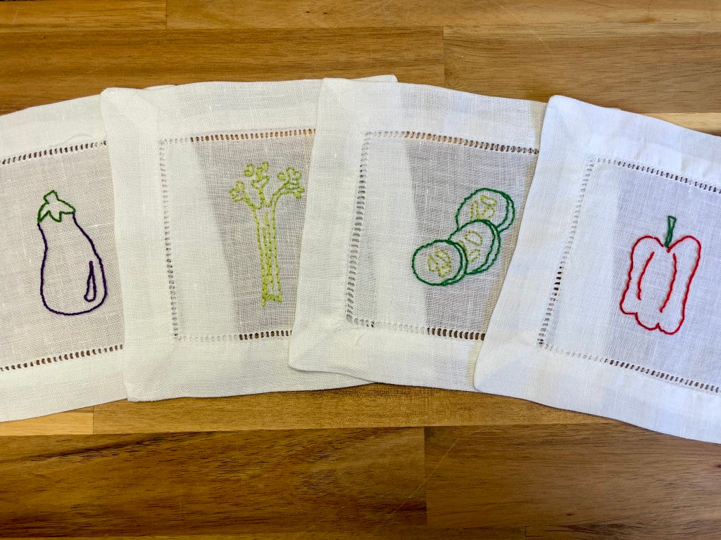 Veggie Embroidered Cocktail Napkins Set