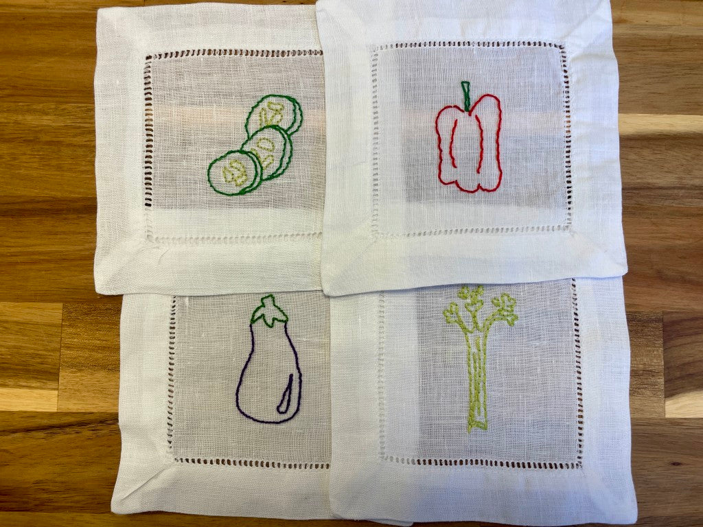 Veggie Embroidered Cocktail Napkins Set
