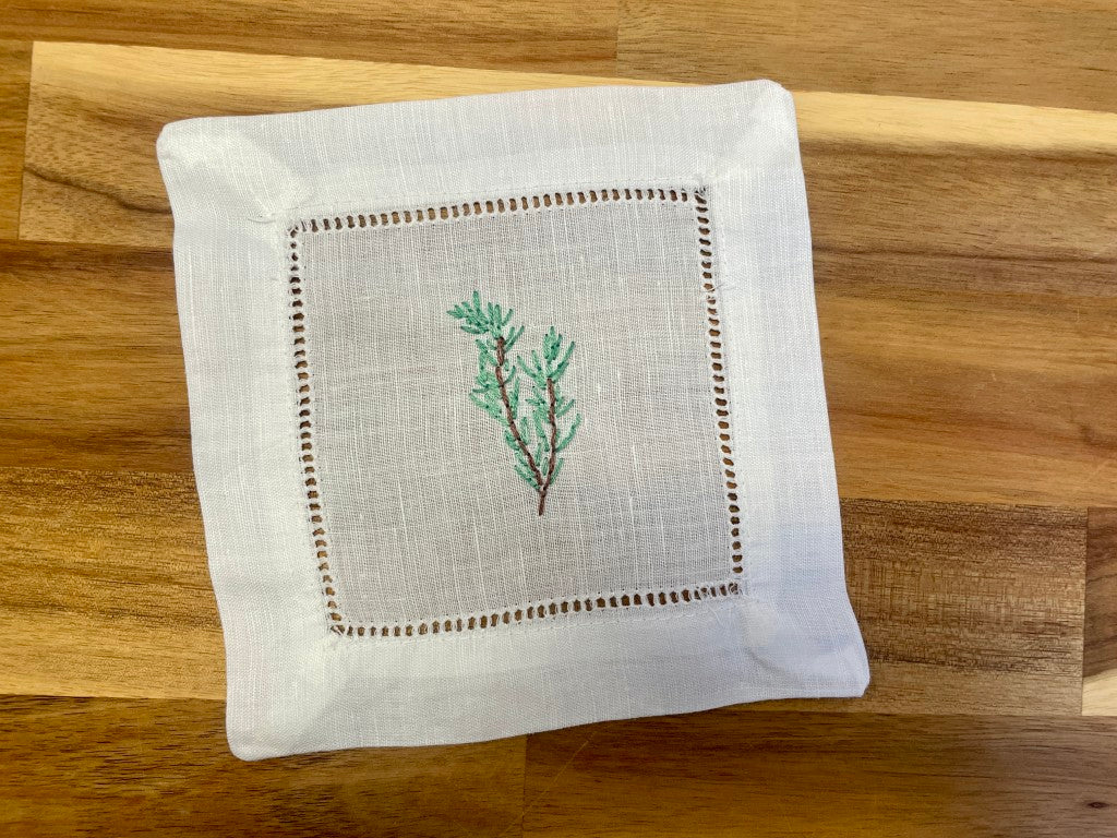 Herb Embroidered Cocktail Napkins Set