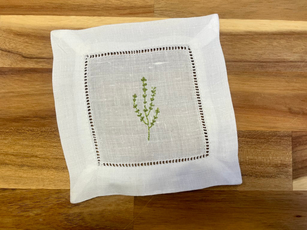 Herb Embroidered Cocktail Napkins Set