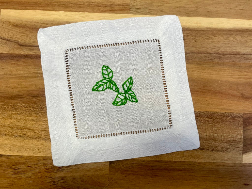 Herb Embroidered Cocktail Napkins Set