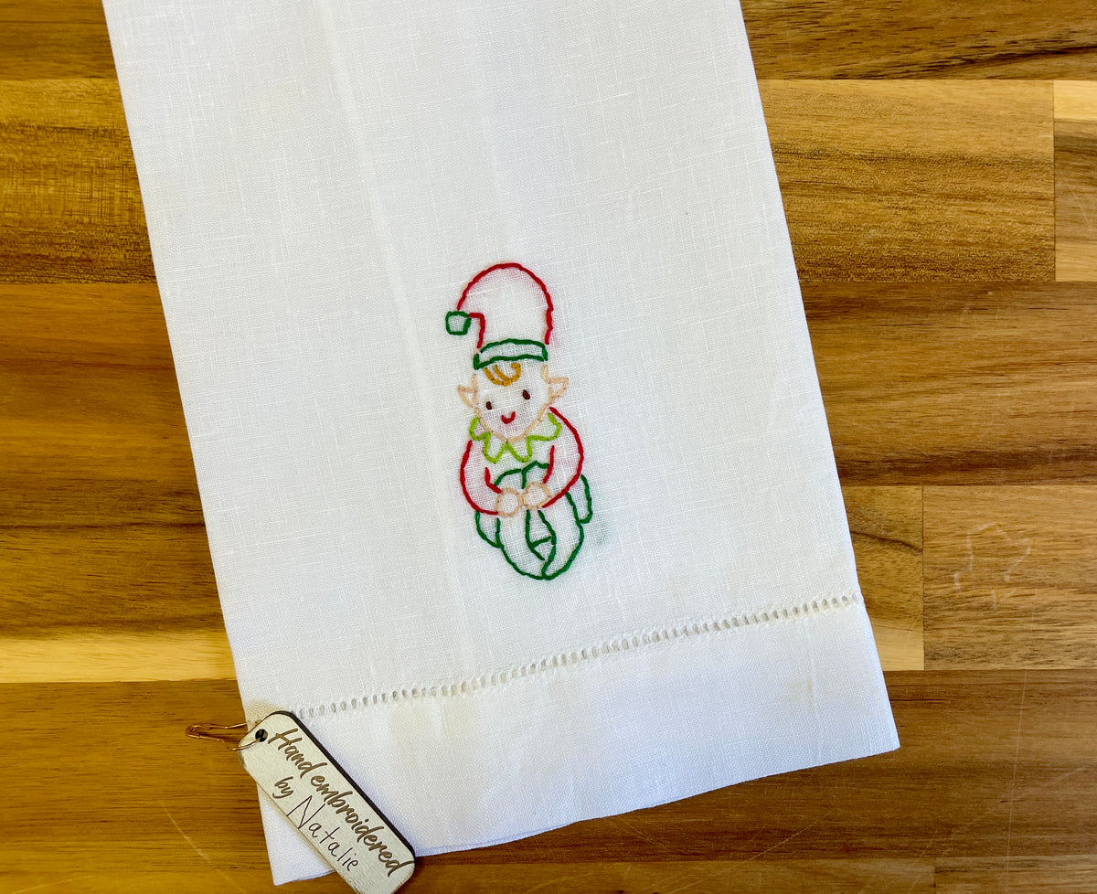 Elf Embroidered Tea Towel