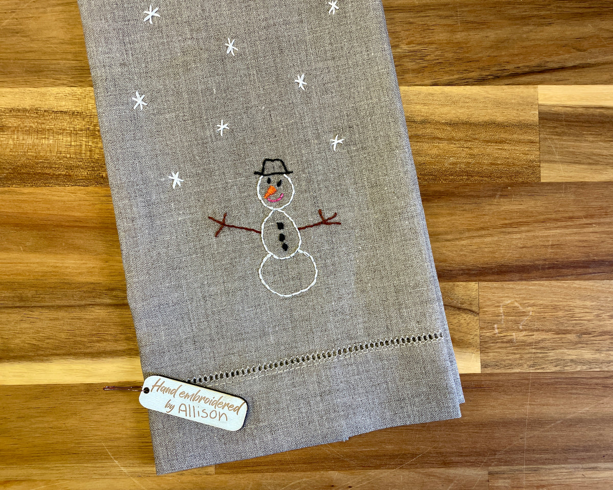 Valerie's Snowman Embroidered Tea Towel