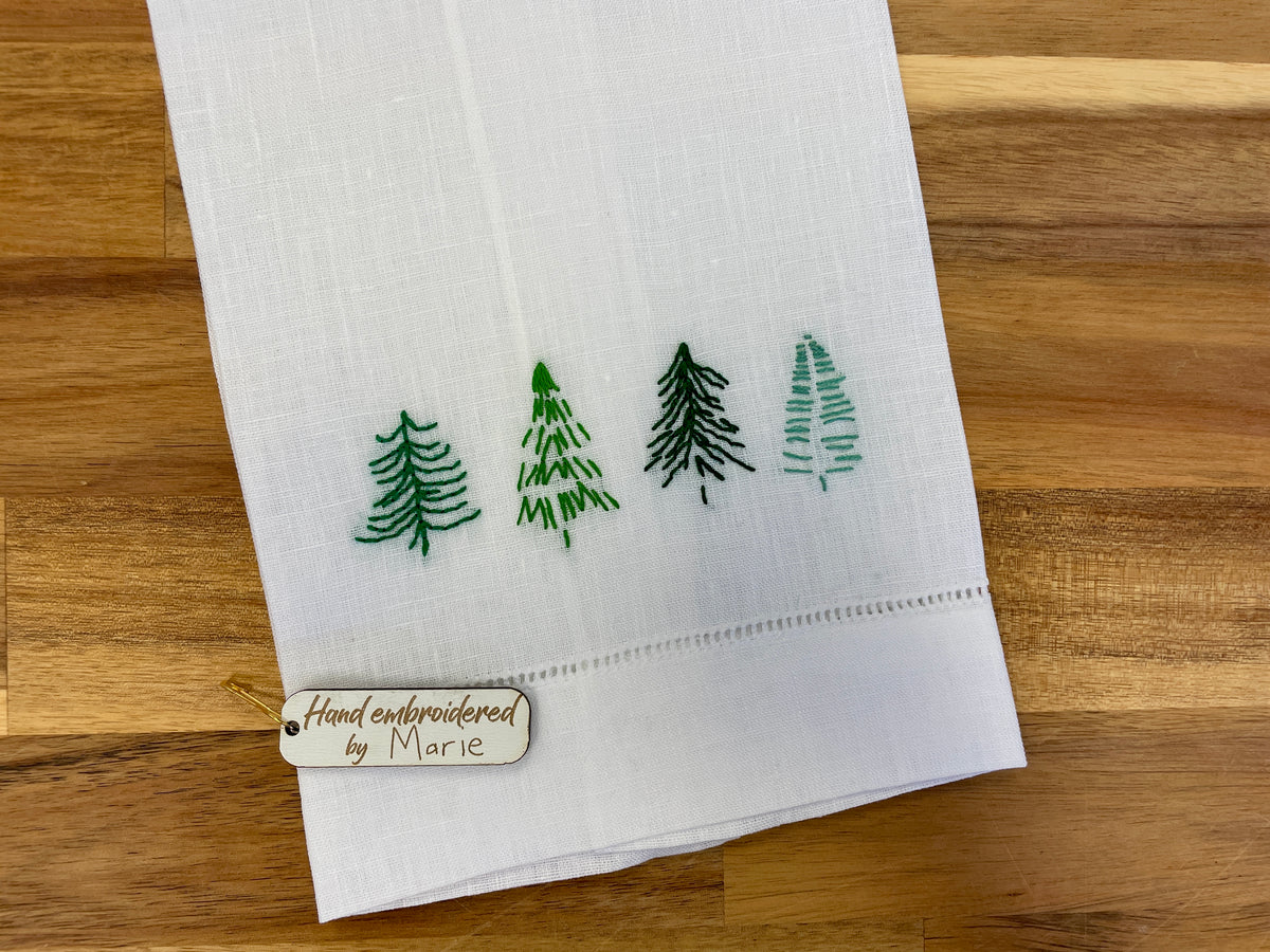 Evergreen Embroidered Tea Towel
