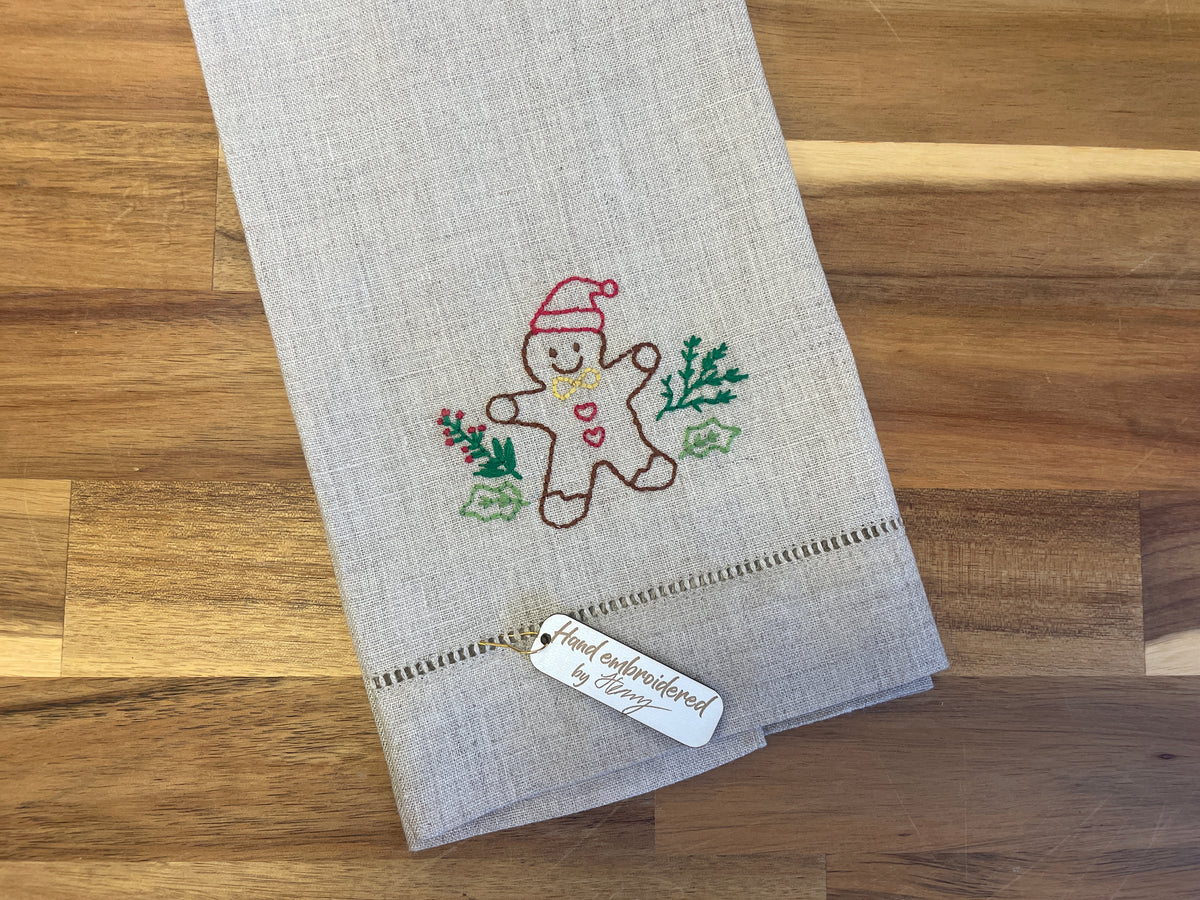 Gingerbread Embroidered Tea Towel