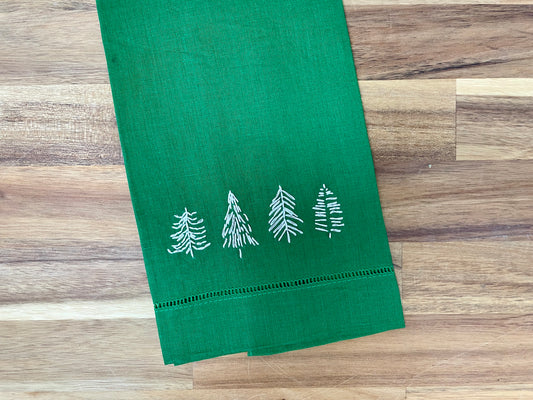 Evergreen Embroidered Tea Towel