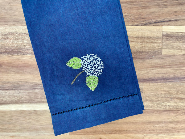 Hydrangea Embroidered Tea Towel