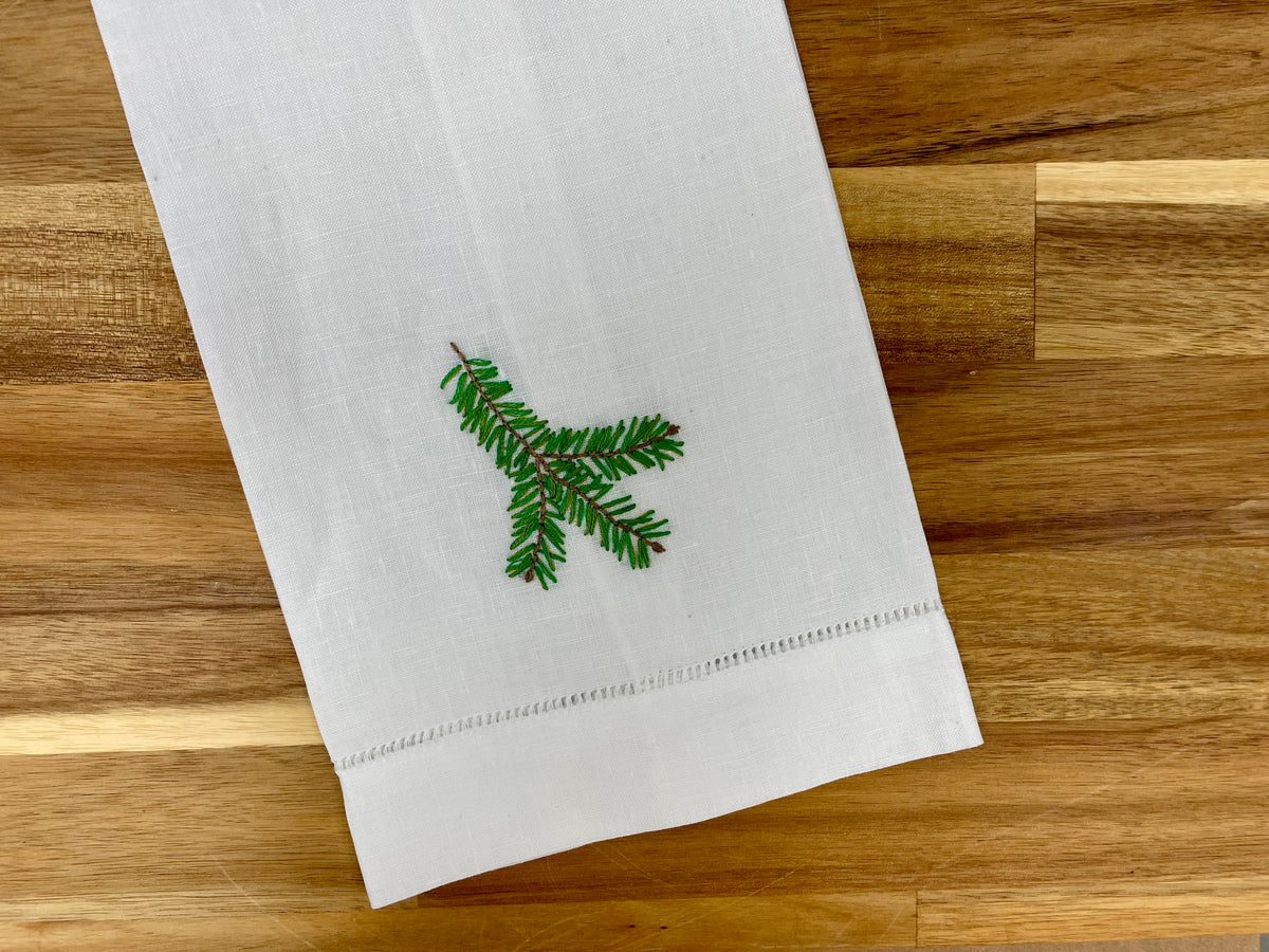 Pine Bough Embroidered Tea Towel