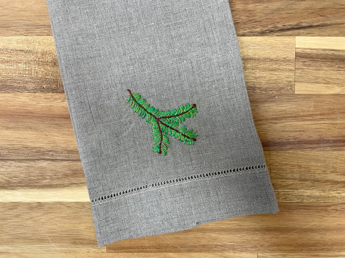 Pine Bough Embroidered Tea Towel