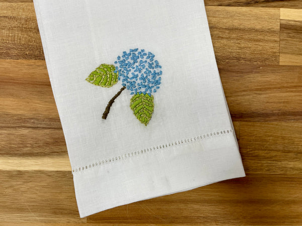 Hydrangea Embroidered Tea Towel