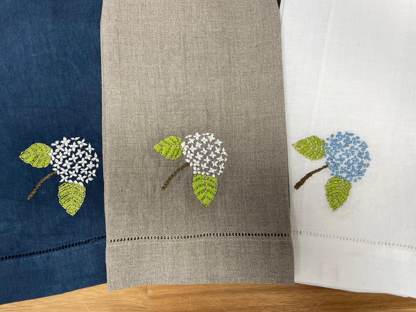 Hydrangea Embroidered Tea Towel