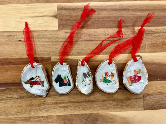Christmas Dog Shell Ornament Set