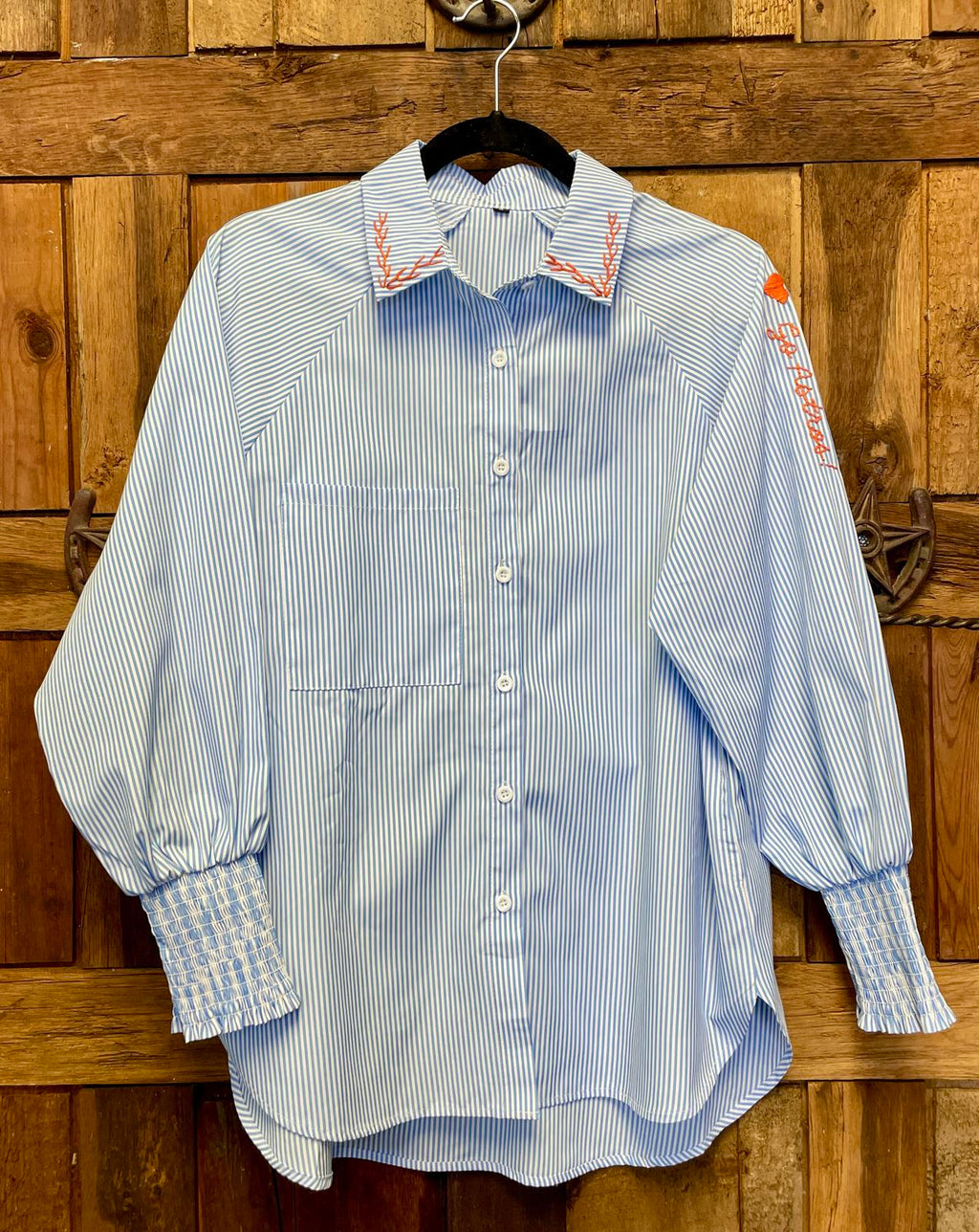 Hand Embroidered Striped Button Down Shirt