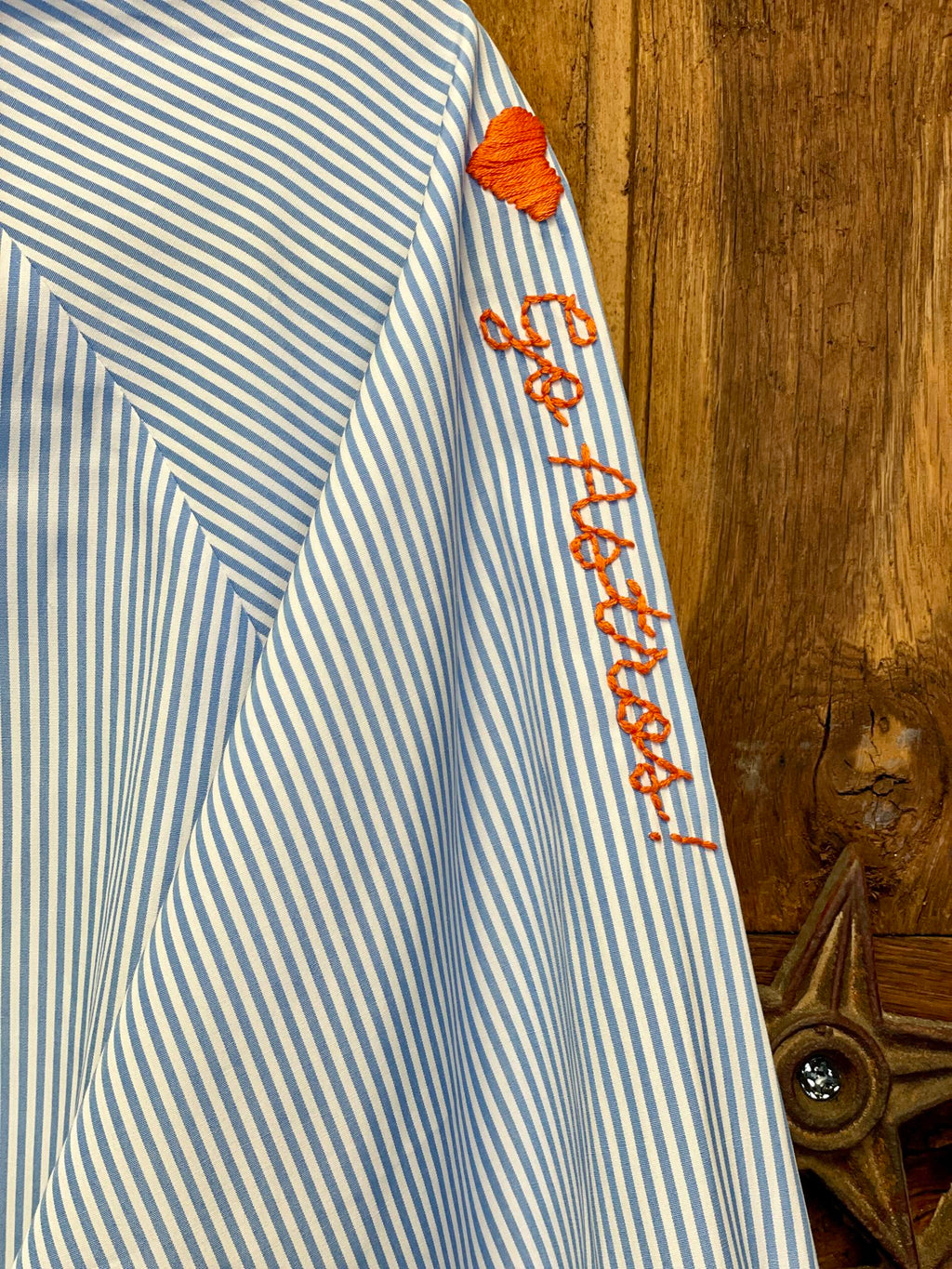 Hand Embroidered Striped Button Down Shirt