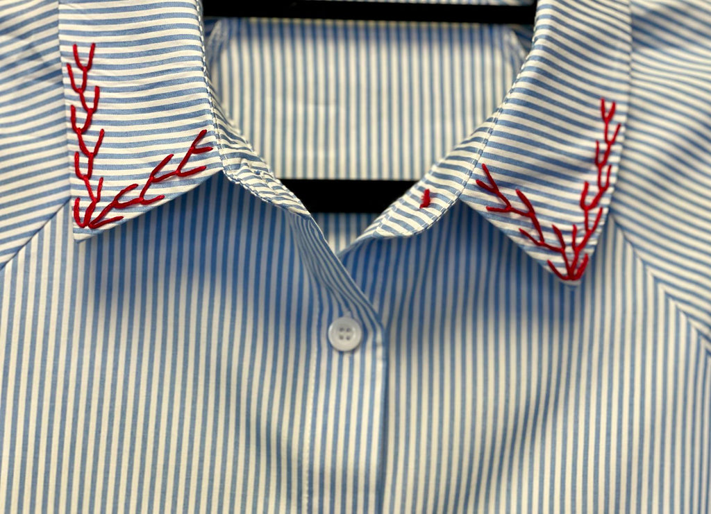 Hand Embroidered Striped Button Down Shirt