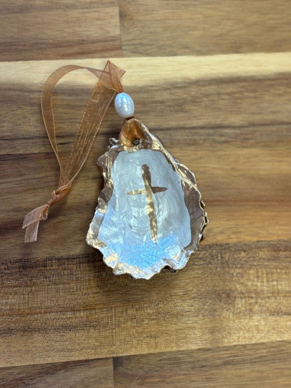 Hand Painted Cross Shell Ornament