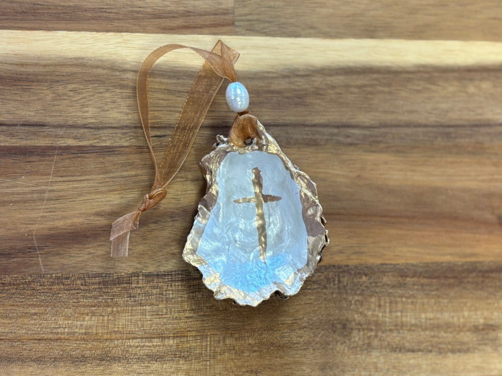 Hand Painted Cross Shell Ornament