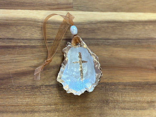 Hand Painted Cross Shell Ornament