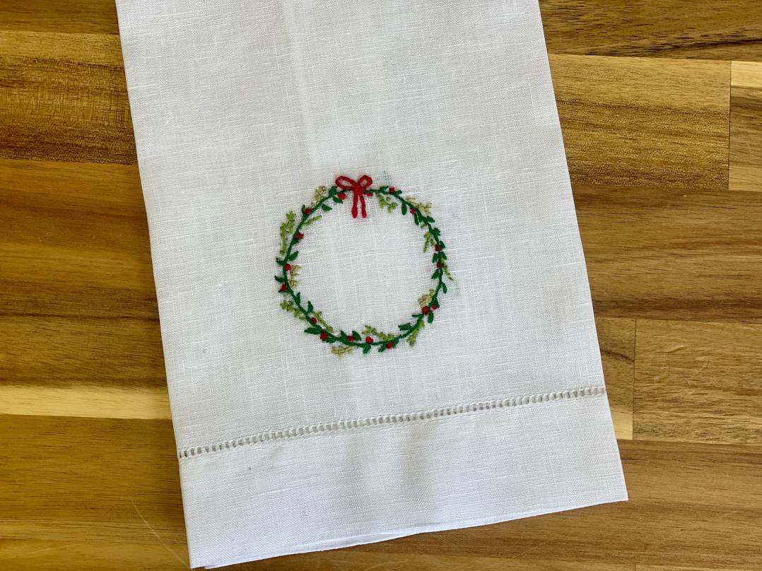 Wreath Embroidered Tea Towel