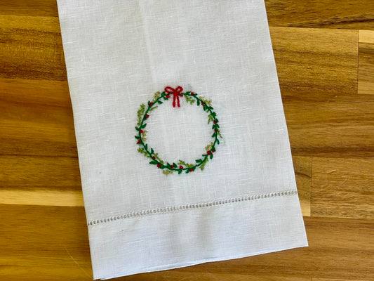 Wreath Embroidered Tea Towel