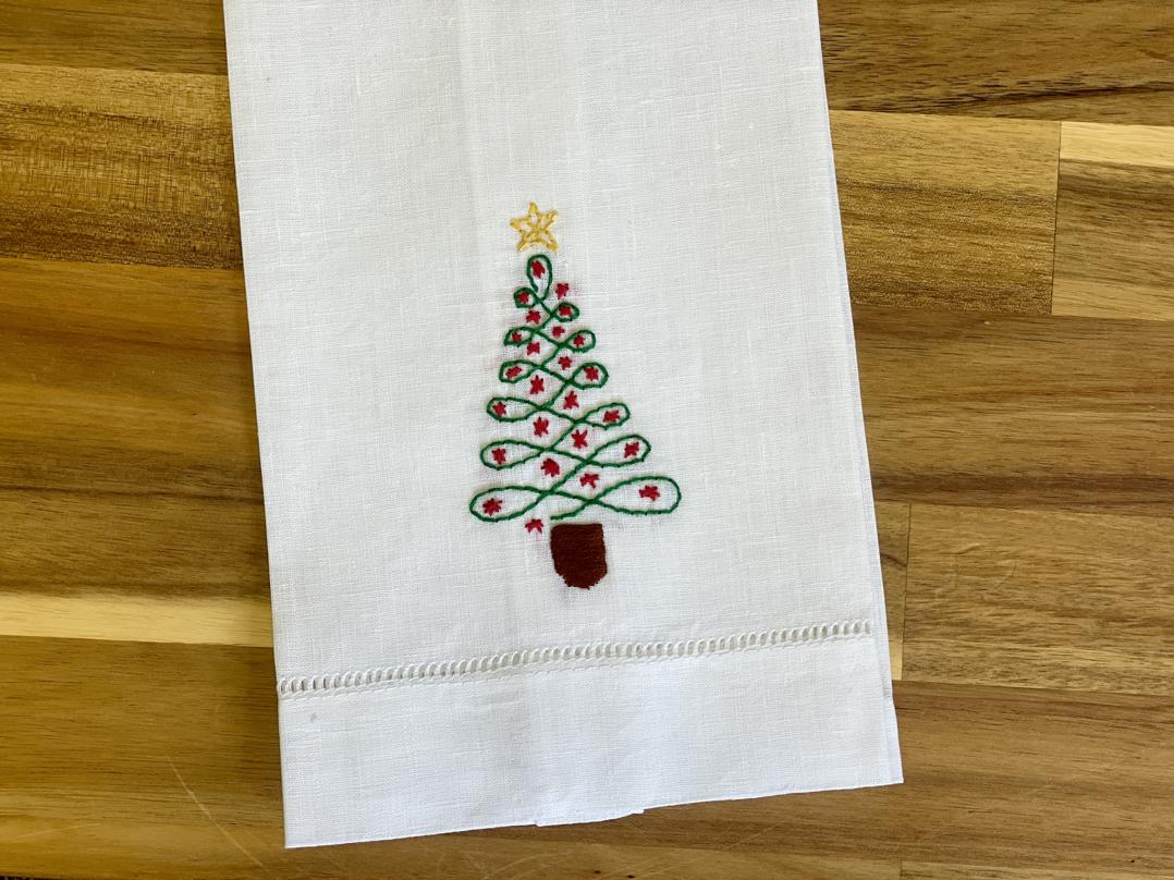 Christmas Tree Embroidered Tea Towel