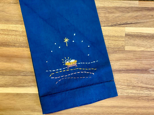 Holy Night Embroidered Tea Towel
