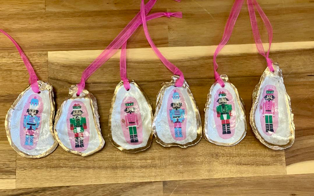 Pink Nutcracker Shell Ornaments Set