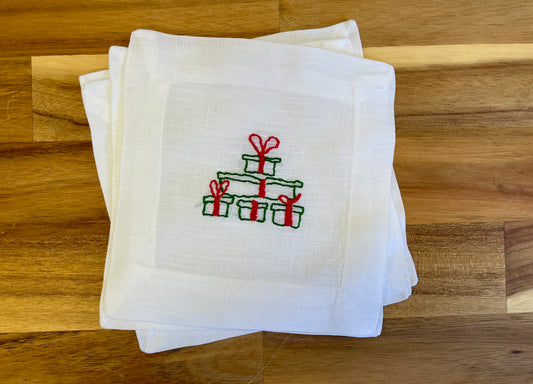 Presents Embroidered Cocktail Napkins