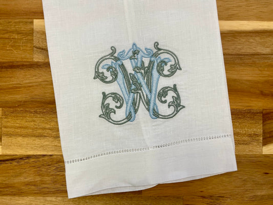 Vine Monogram Embroidered Tea Towel